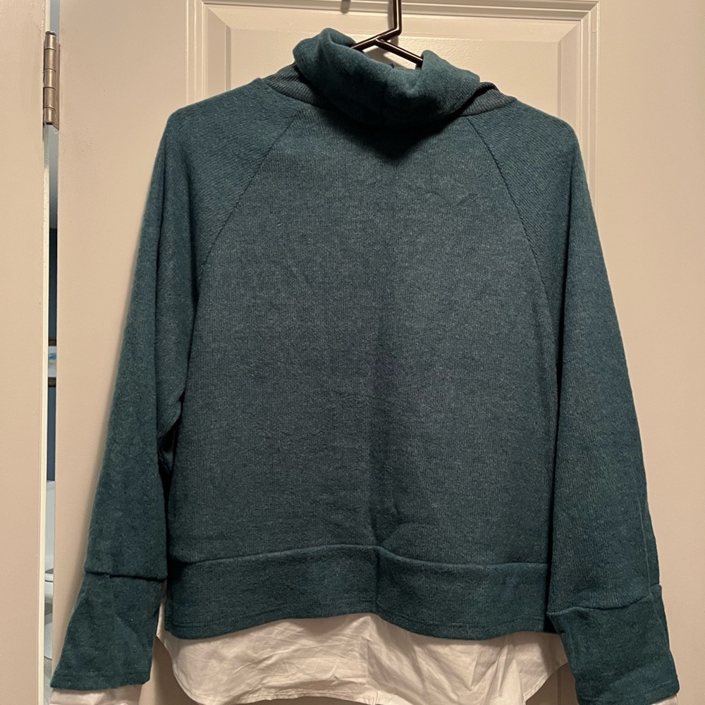Cherish Cowl Neck Sweater with faux shirt underneath